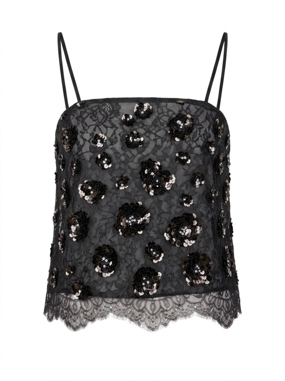 J. Crew Black Lace Sequin Floral Cami
